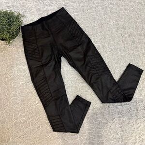 Athleta Delancey Gleam Moto Tight Faux Leather Leggings Matte Black Pockets XS